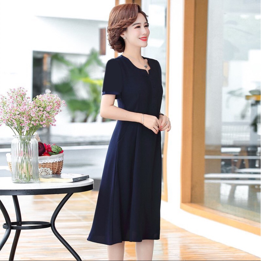 Váy đầm dự tiệc trung niên sang trọng  ,kiểu tay ngắn dài qua gối chất voan lụa cao cấp ,hàng chính hãng Thiên Tú Store