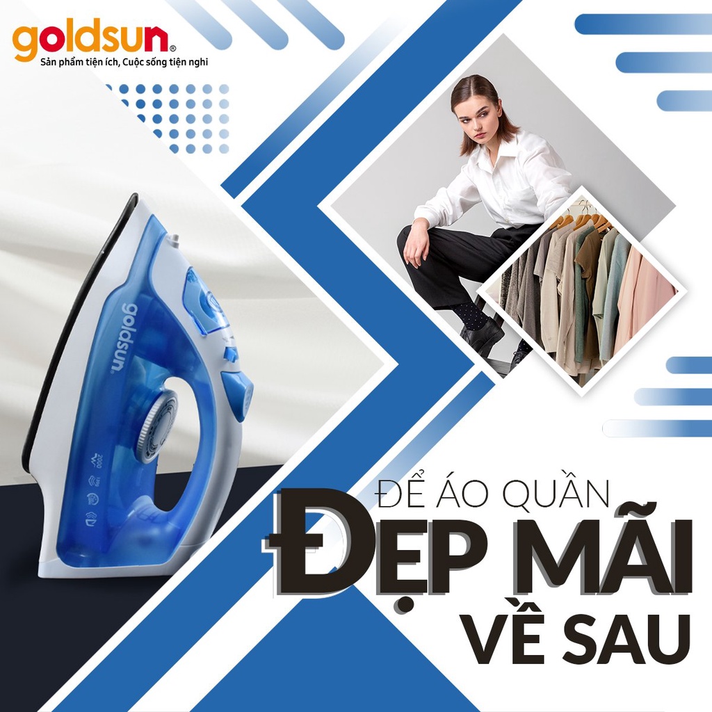 Bàn là hơi nước Goldsun GIR2303, Công suất 1500W Bàn ủi hơi nước mini chống nhăn các loại vải Bảo hành 12 tháng