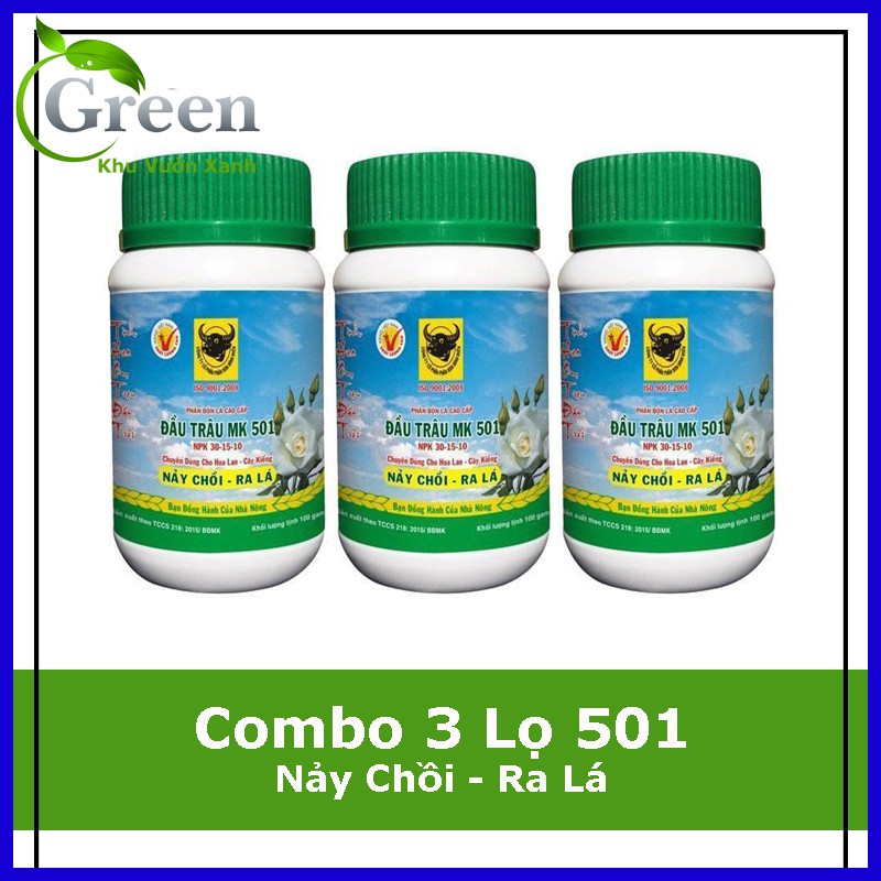 Hộp 3 lọ phân bón lá cao cấp Đầu Trâu 501 Bình Điền NPK 30-15-10 nảy chồi ra lá - 100gam/lọ