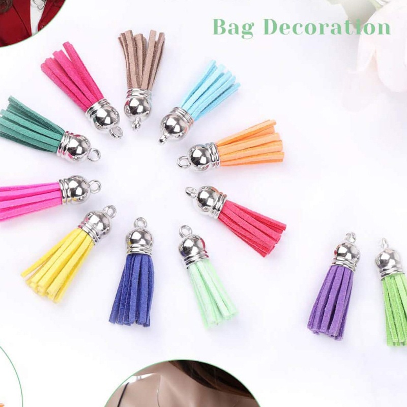 Set 140 Mặt Vòng cổ / Móc Khóa Bằng Da Tua Rua Phong Cách Retro DIY
