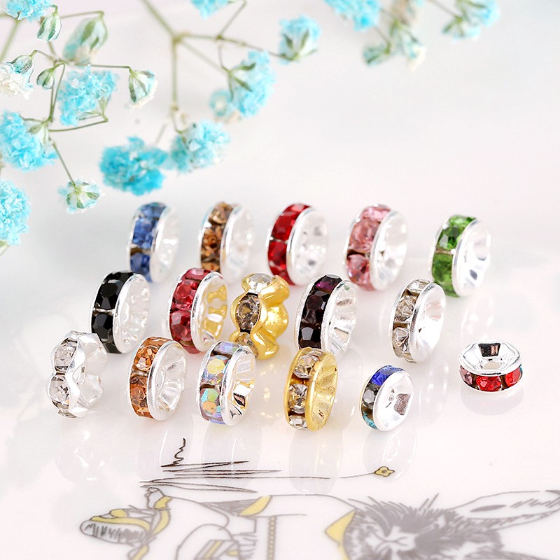 Gói 20 chặn soàn bánh xe Kim loại Mạ Đủ màu gắn hạt đá lấp lánh sáng đẹp làm trang sức thủ công