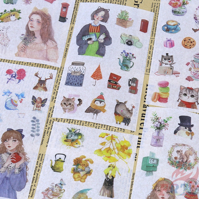 Set 6 tờ nhãn dán trang trí sổ nhật ký hình cô gái thời trang