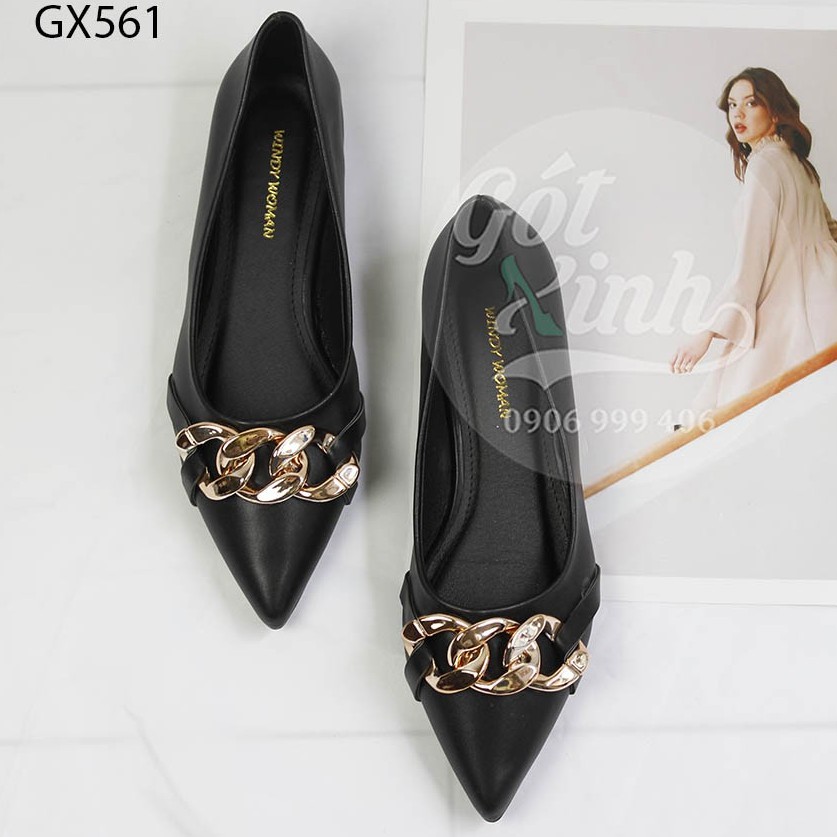Giày bệt nữ mũi nhọn khóa xích