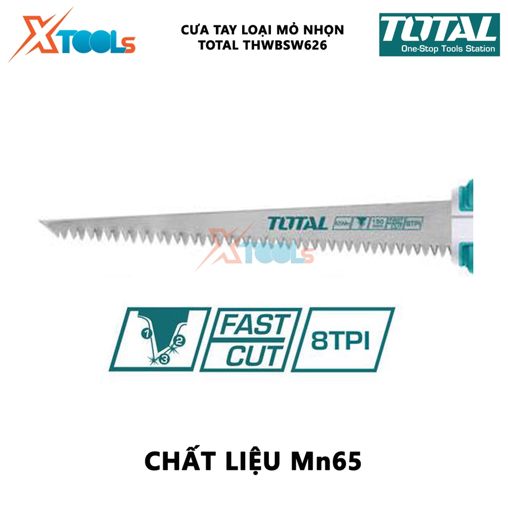 Cưa tay loại mỏ nhọn TOTAL THWBSW626 | dụng cụ cưa Kích thước 6 &quot;/ 150mm, Chất liệu Mn65, 8 răng/ 1 inch, răng mài chính