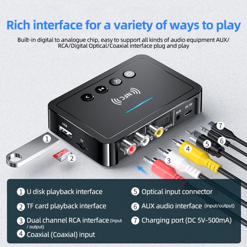 Thiết bị nhận tín hiệu FONKEN Bluetooth 5.0 aptX LL 3.5mm cho xe ô tô RCA Bluetooth 5.0