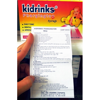 Siro Kidrinks Phargington Syrup Nic bổ sung vitamin, các chất cần thiết cho trẻ