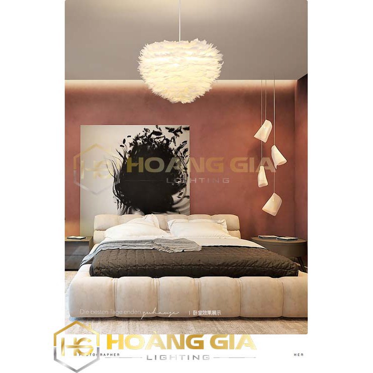 Đèn Decor 🍁 Đèn Thả Trần 🍁 Đèn Phòng Ngủ Lông Vũ Trang Trí Hiện Đại 🍁 Kèm Bóng LED Và Đế Ốp Trần