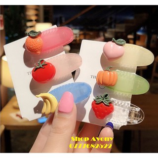 Kẹp mái trẻ em nhựa trong đính icon trái cây