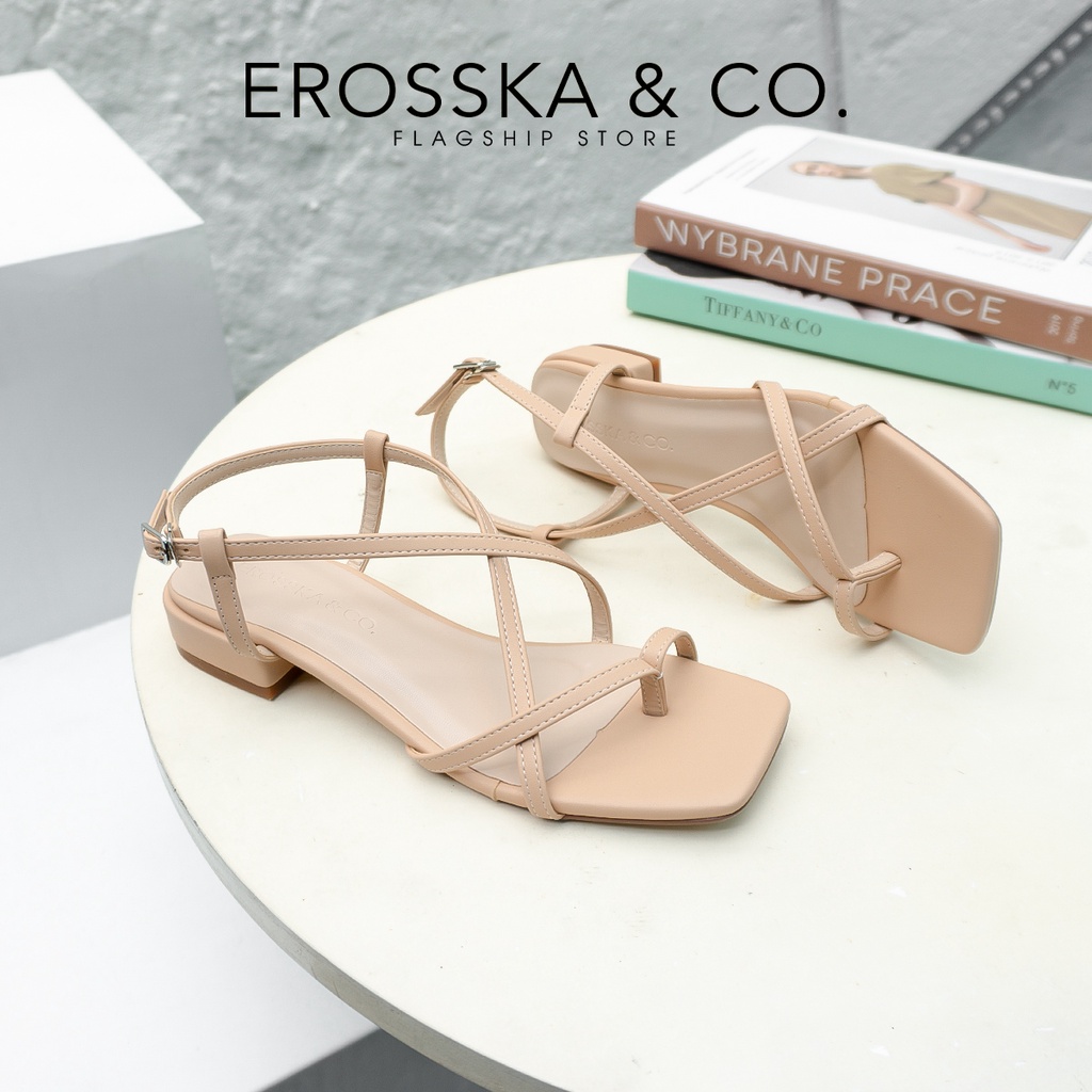 [Mã FAMARAL1 giảm 10K đơn từ 50K] Erosska - Giày sandal cao gót quai mảnh mũi vuông cao 2,5cm màu đen - EB040