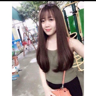 Tóc giả thẳng cúp đuôi nguyên đầu- hình thật