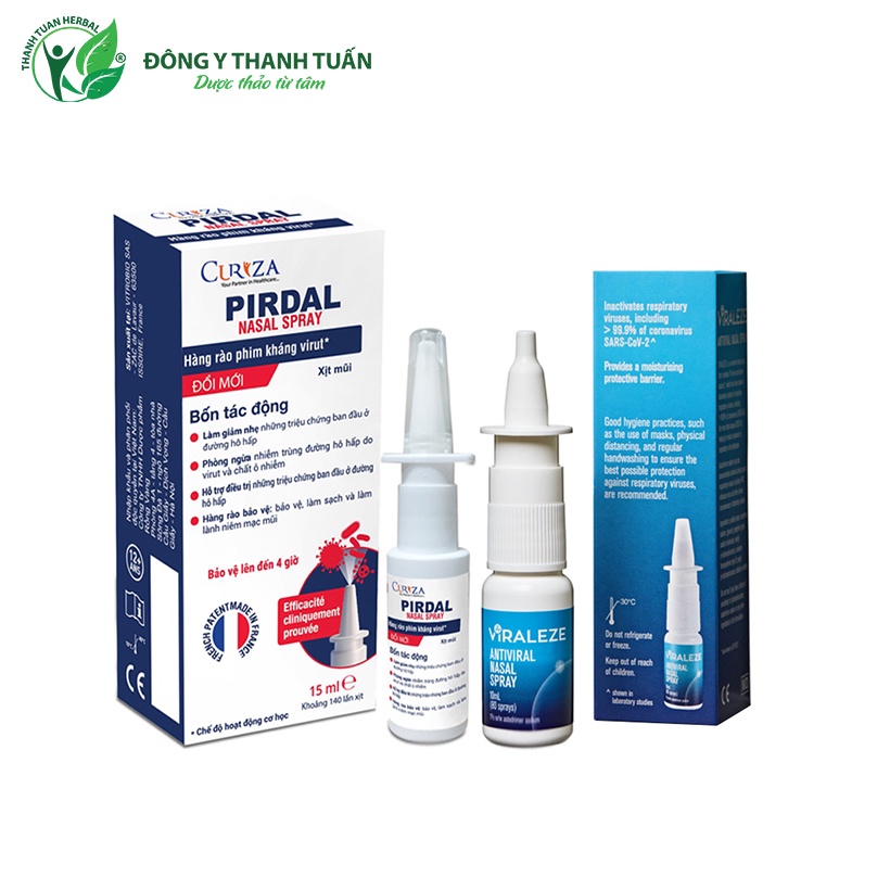 [Bộ đôi bất hoạt virut nhập khẩu Châu Âu] Chai xịt mũi PIRDAL Nasal Spray 15ml Pháp và Chai xịt mũi VIRALEZE 10ml Úc