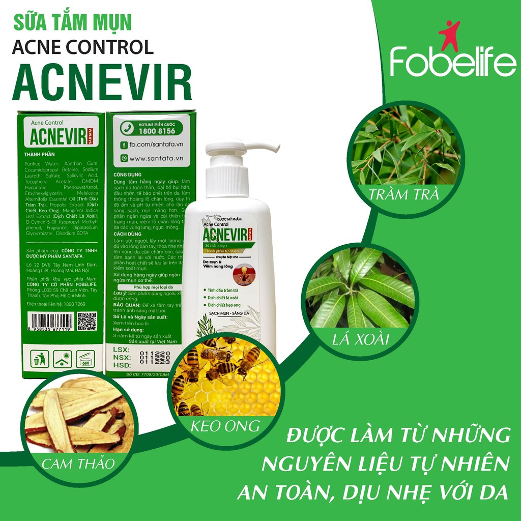 Sữa Tắm Giảm Mụn Lưng, Bệnh Nang Lông ACNEVIR chai 210ml | BigBuy360 - bigbuy360.vn