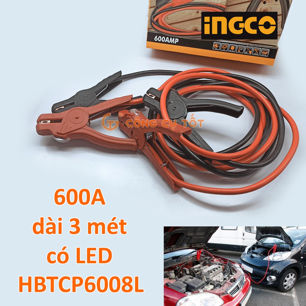 Dây câu bình ắc quy 600A dài 3m kẹp cách điện có LED INGCO HBTCP6008L