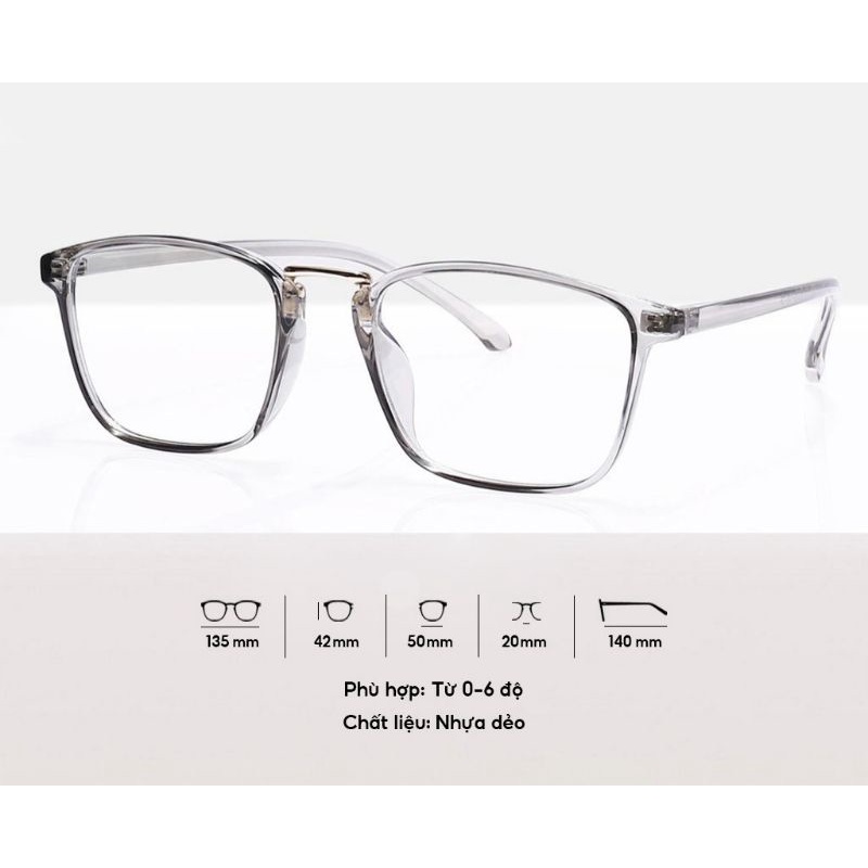 Gọng kính cận Hainam Eyewear nhựa dẻo hàn mắt vuông nhiều màu sắc lựa chọn 210