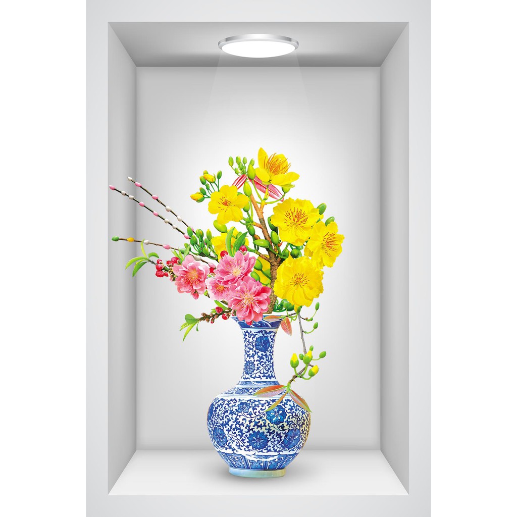 Decal dán tường bình hoa xuân đẹp trang trí phòng khách LoHoaDon_007