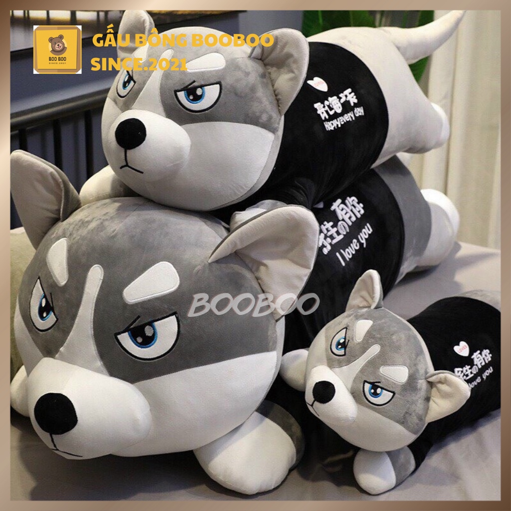 Gấu Bông Chó Husky Mặt Ngáo Size 1m5 Siêu To Khổng Lồ, Thú Nhồi Bông Husky Ngầu Cao Cấp BooBoo