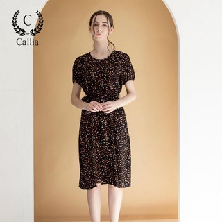 Đầm nữ midi suông Callia Coha cổ tròn hoạ tiết hoa