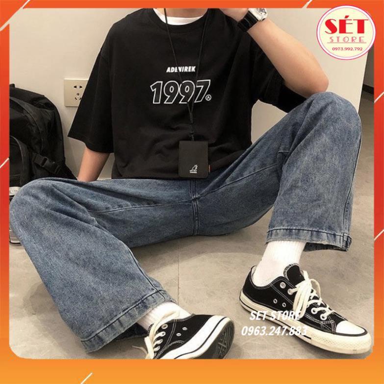 Freeship50k - Áo thun cotton nam nữ 1997 unisex,Form rộng tay lỡ màu đen