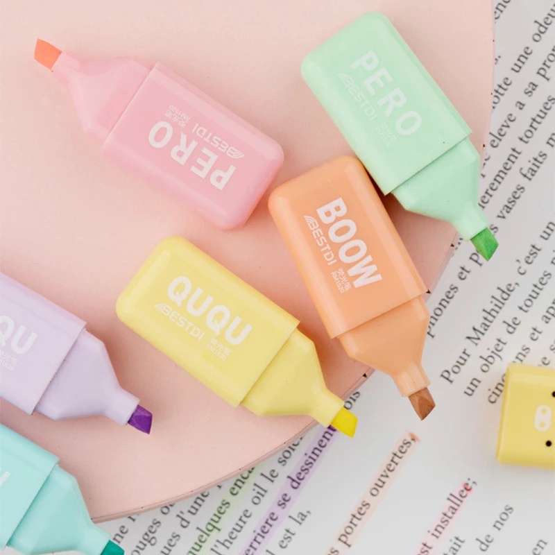 Bộ 4/5/6 bút highlight màu macaron hình gấu xinh xắn đầu mềm màu kẹo sáng tạo dùng làm thiệp/ảnh DIY