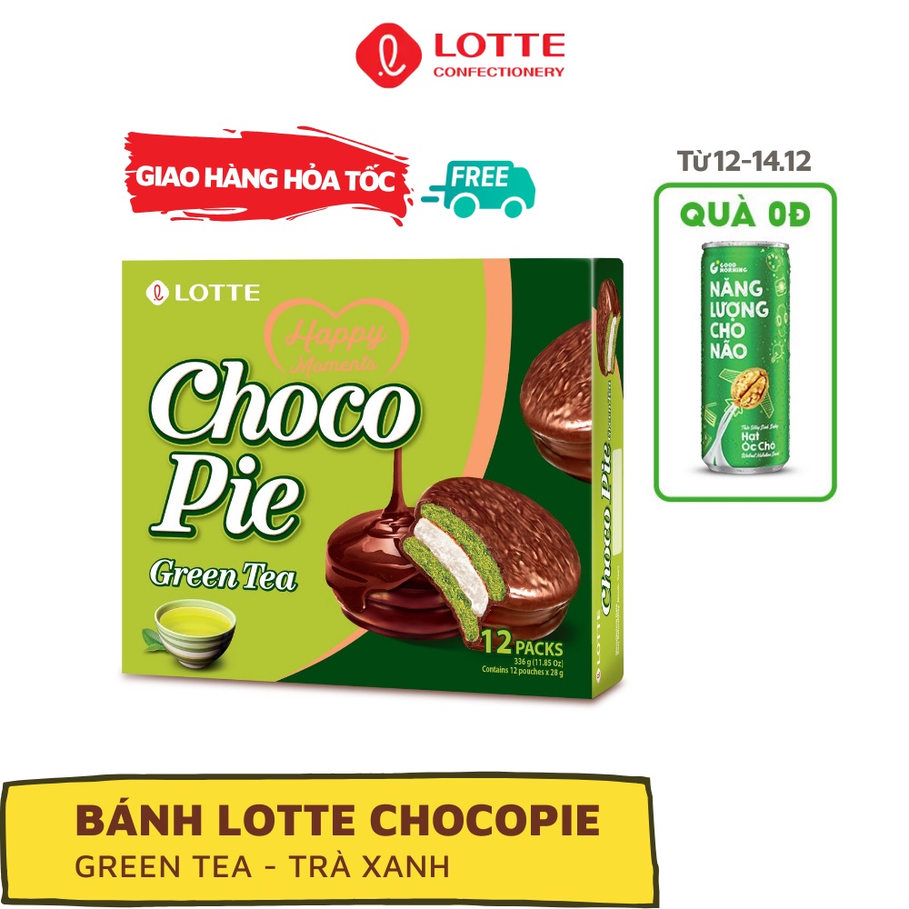 Bánh Lotte Chocopie vị Trà xanh - Hộp 336G x 12 Gói | BigBuy360 - bigbuy360.vn