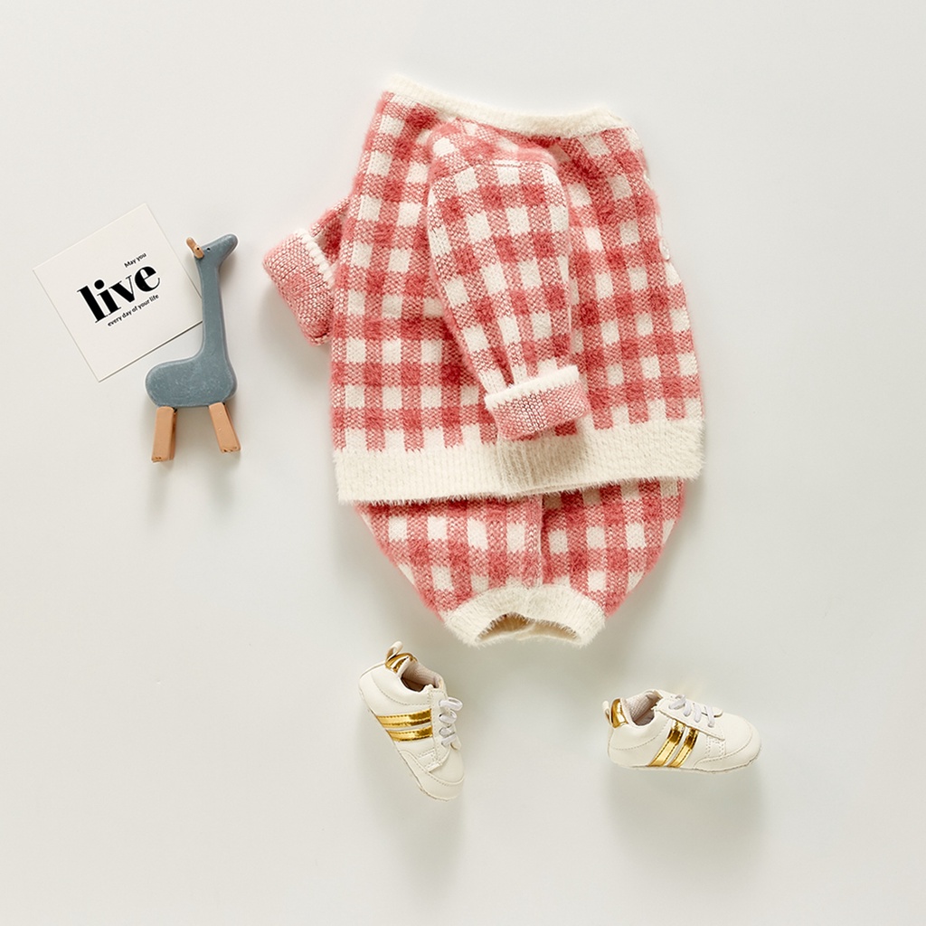 Áo liền quần/Áo cardigan kẻ sọc caro xinh xắn cho bé gái