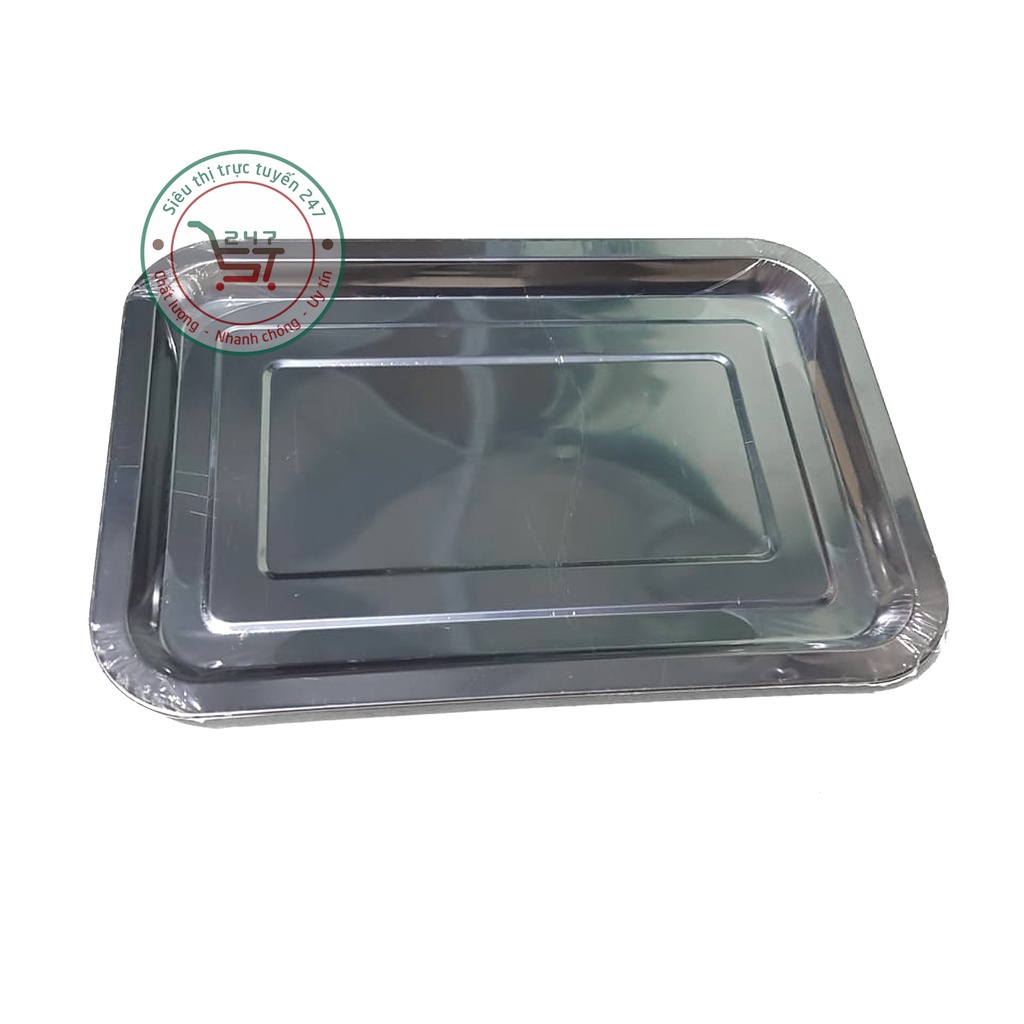 Combo 10 khay inox cạn 30x40 và 9 khay inox cạn 35x50 kèm 4 kẹp gắp đá 18cm Khay inox đa năng giá tốt