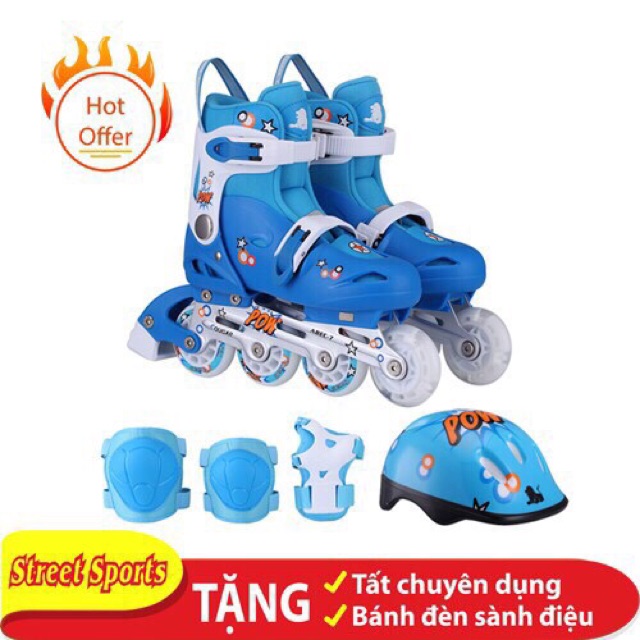 Combo giày trượt patin có đèn phát sáng kèm lót bảo vệ chân tay. ( ko kèm mũ)Đủ side từ 4 tuổi trở lên .