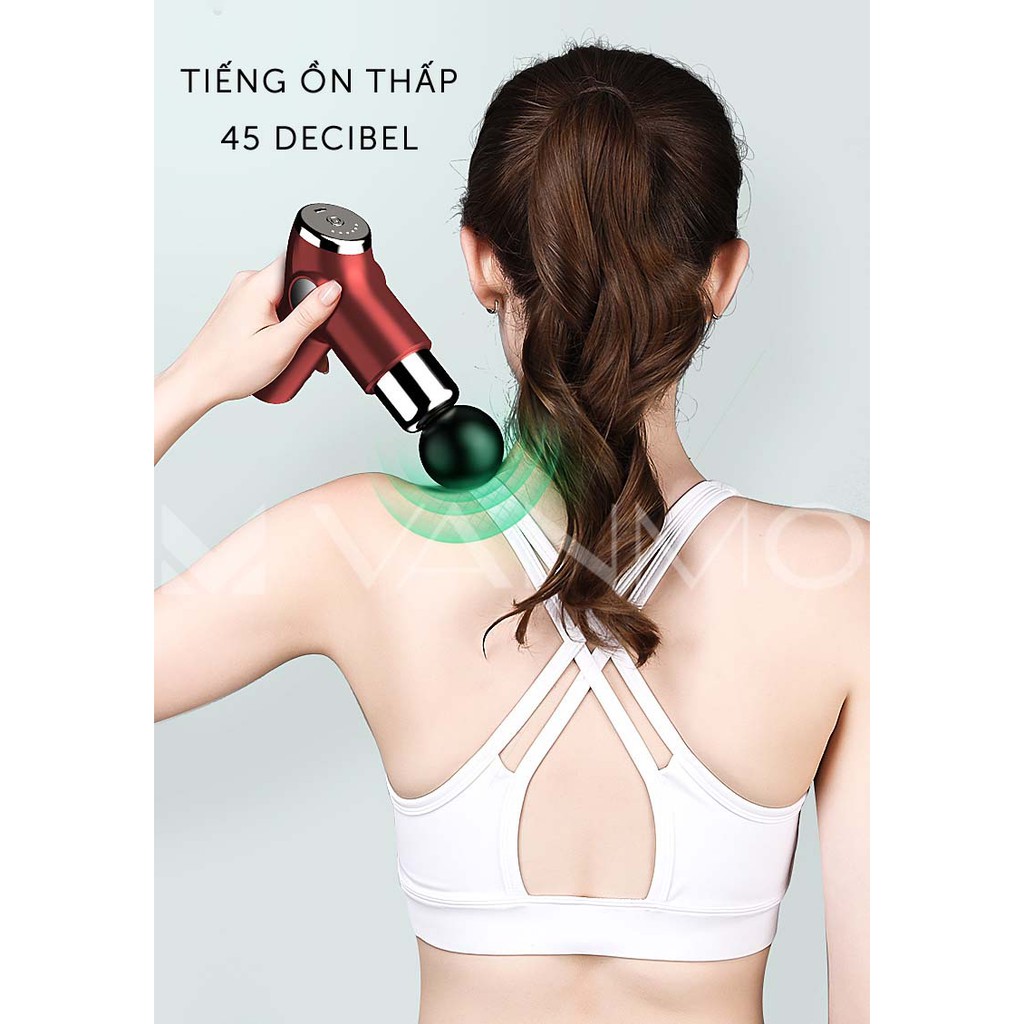 Súng Massage Fascial Gun Mini Cầm Tay 4 Đầu 6 Chế Độ Giảm Căng Cơ Trị Nhức Mỏi