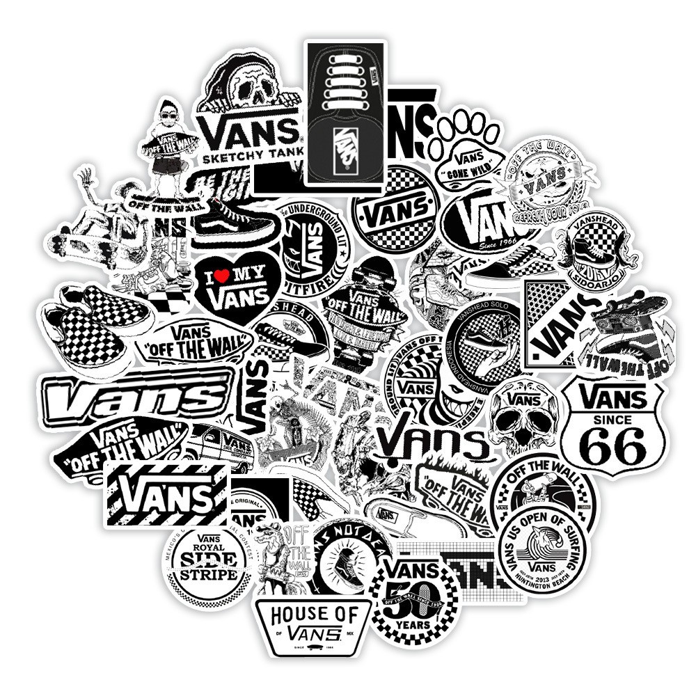 Sticker VANS ĐEN TRẮNG chống thấm nước dán nón bảo hiểm, laptop, vali dễ thương 1 set 50 chiếc khác nhau