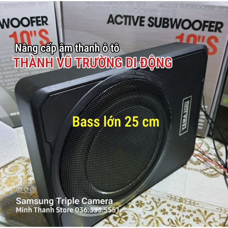 Vũ trường di động với Loa Sub siêu trầm bass khủng 25cm YEMA AUDIO & WUDI gầm ghế ô tô vỏ gang đúc siêu mỏng, điện 12v