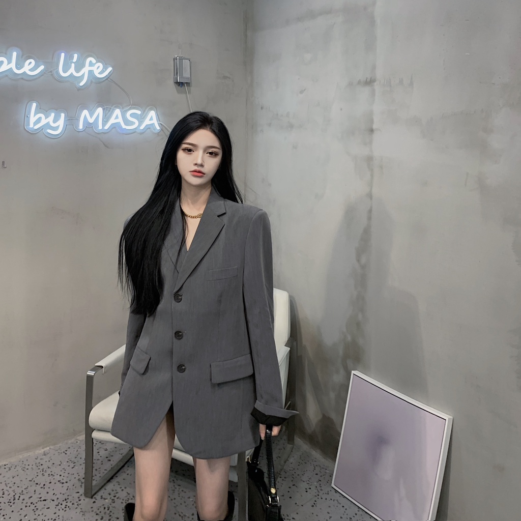 Áo blazer màu xám cá tính HAK11 Hỉn Hỉn Store