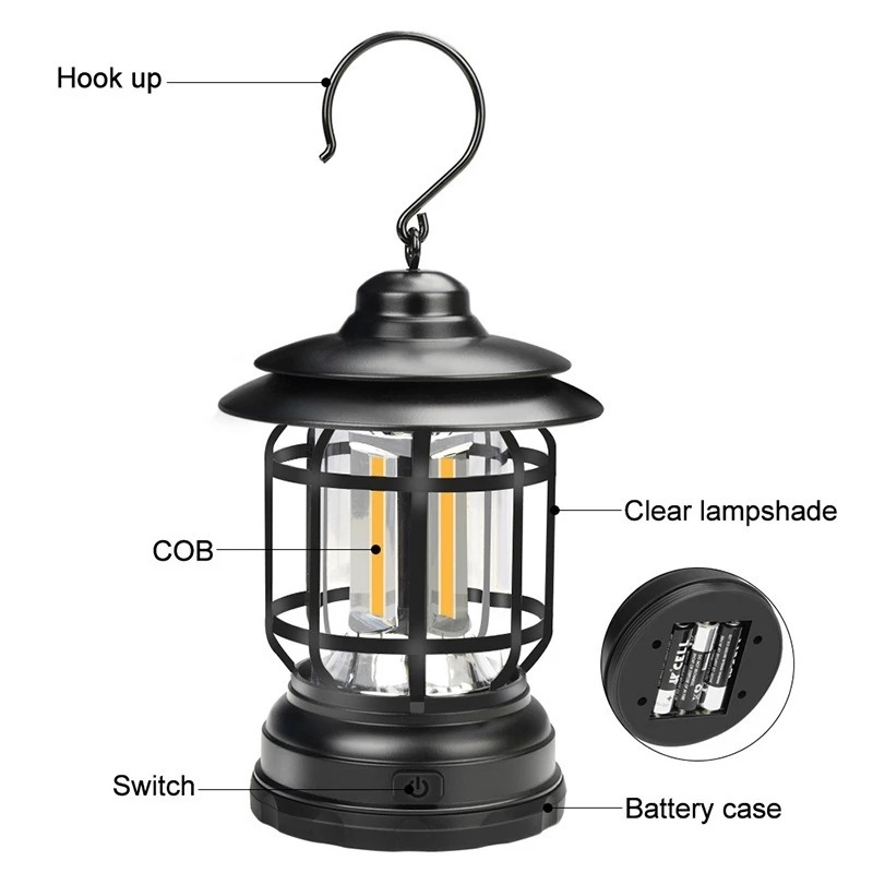 Đèn COB Led Treo Cổ Điển Có Thể Sạc Lại Bằng Cổng USB Cho Cắm Trại Ngoài Trời/Câu Cá/Đi Bộ Đường Dài