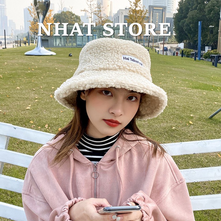 Mũ Bucket lông cừu mềm siêu dễ thương phong cách Hàn Quốc (có ảnh thật) - Nón MU04