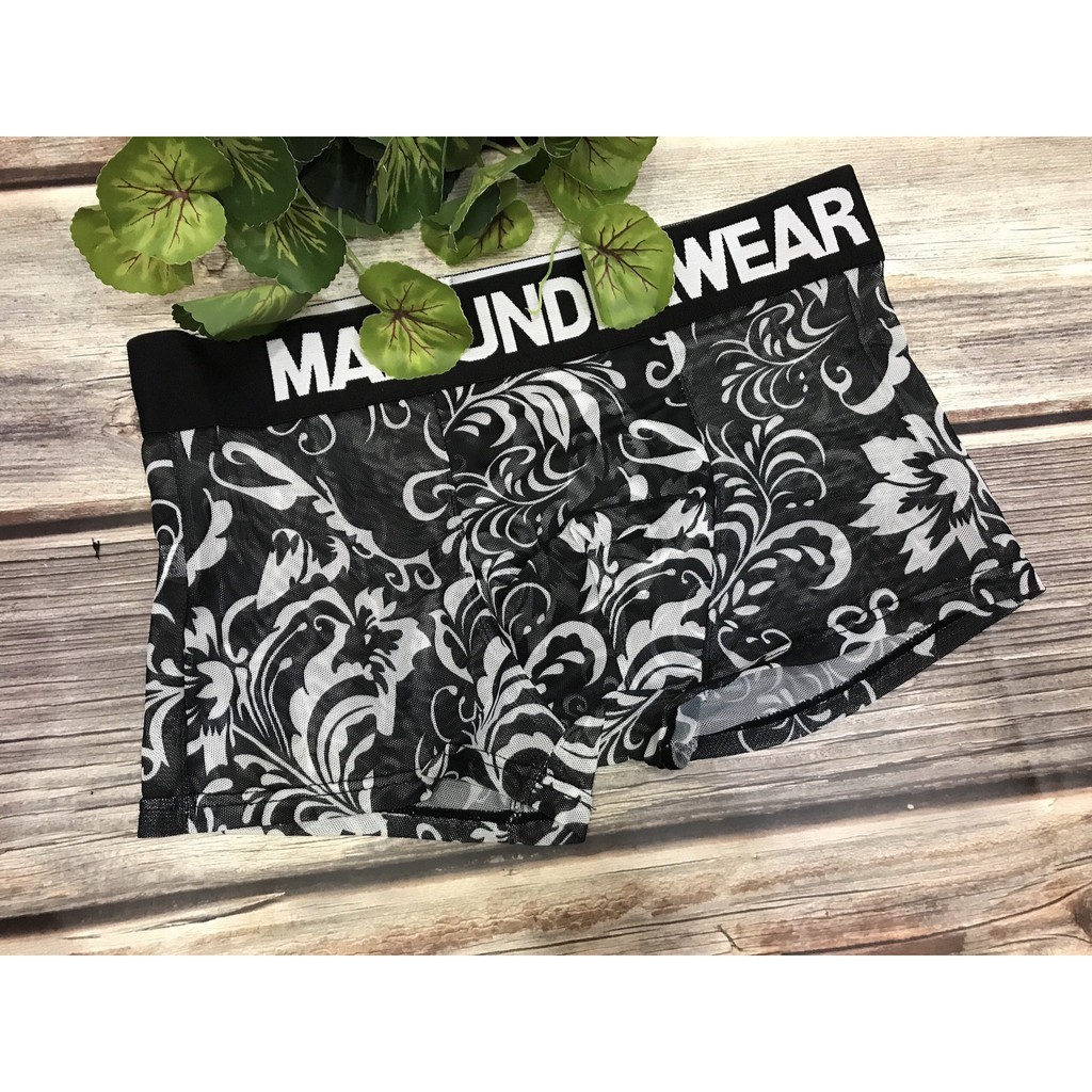 [free ship 50k + che tên đơn hàng] quần lót nam, quần lót boxer lưới in hình cute cho nam (hình chụp tại shop)