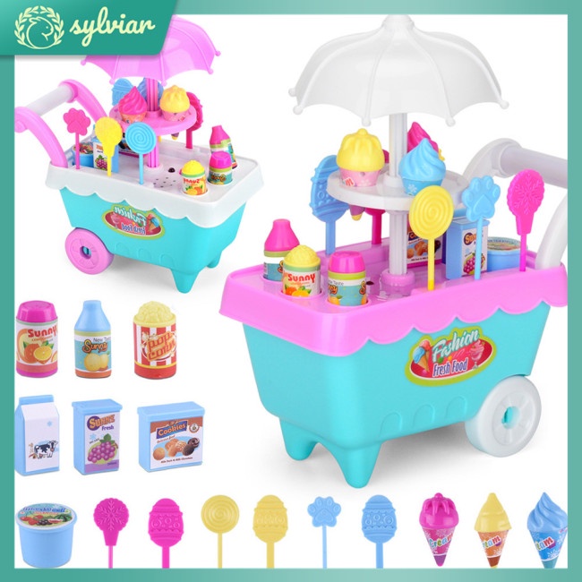 Đồ Chơi Xe Đẩy Bán Kem/ Rau Củ/ Kẹo/ Trái Cây Mini Có Nhạc Và Đèn Độc Đáo Vui Nhộn Cho Bé