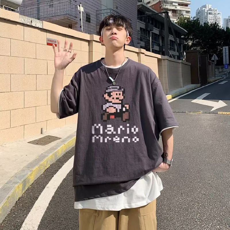 Áo Thun Tay Ngắn Dáng Rộng In Họa Tiết Hoạt Hình Phong Cách Hàn Quốc Thời Trang Mùa Hè Cho Nam M-8XL