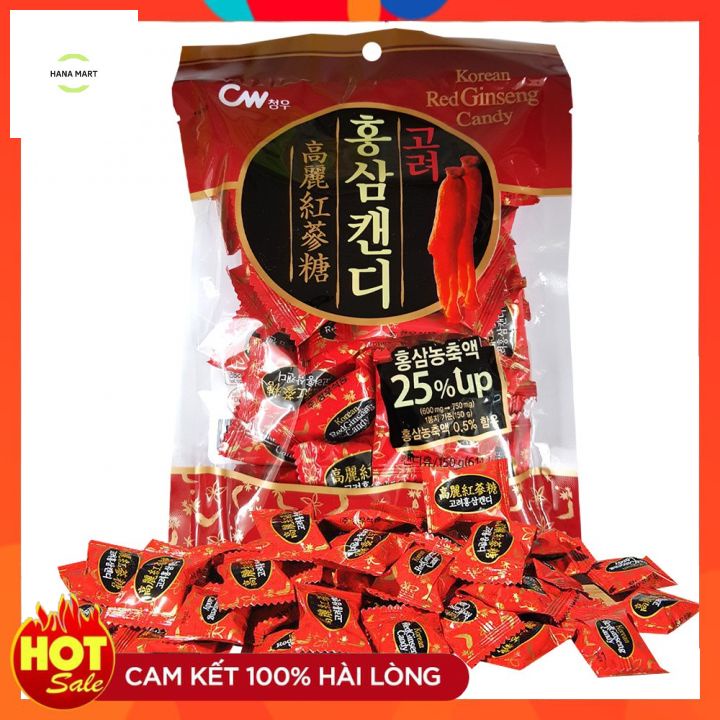 Kẹo vị hồng sâm Hàn Quốc Korean Red Ginseng Candy loại ngon, kẹo sâm gói 150G, 200G