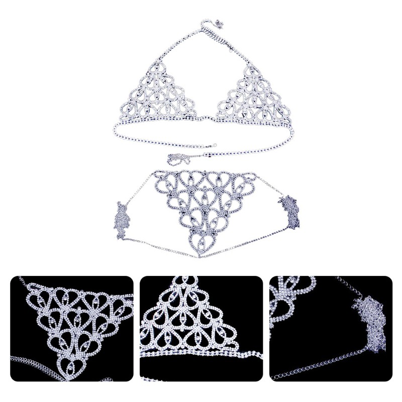 Set Áo Ngực Và Quần Lót Nữ Họa Tiết Trái Tim Đính Đá Pha Lê Quyến Rũ