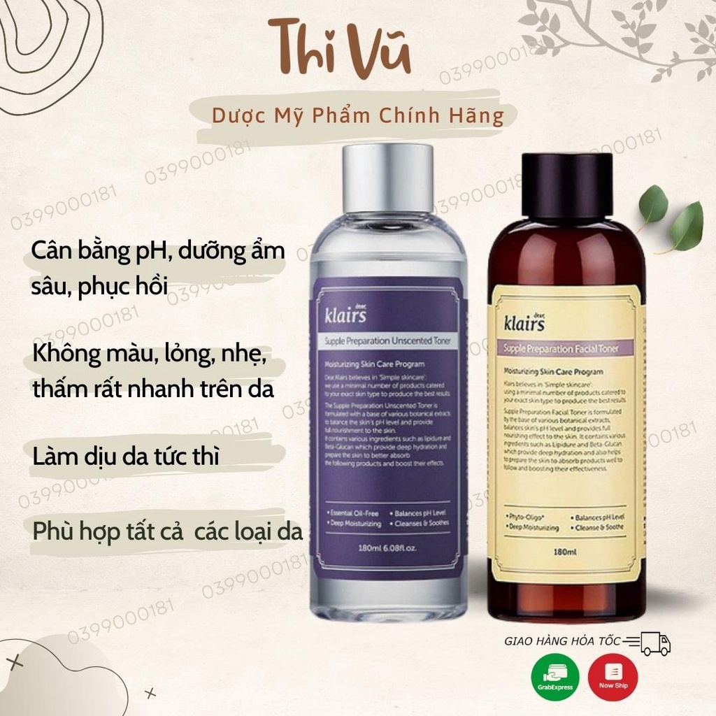 Toner Klairs, Nước Hoa Hồng Klairs Supple Preparation 180ml cấp ẩm cân bằng da  - Thi Vũ