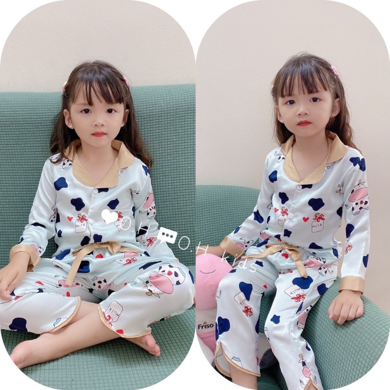 Bộ pijama lụa dài tay cho bé gái MATYDO bộ đồ ngủ dài tay cho bé gái 1 tuổi đến 6 tuổi