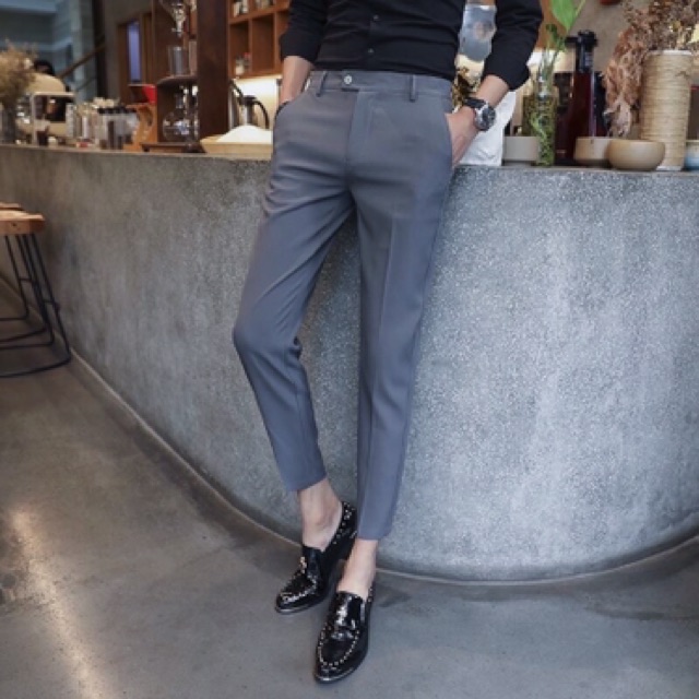 Quần vải nam dáng ống côn hàn quốc, vải co giãn dầy dặn | BigBuy360 - bigbuy360.vn