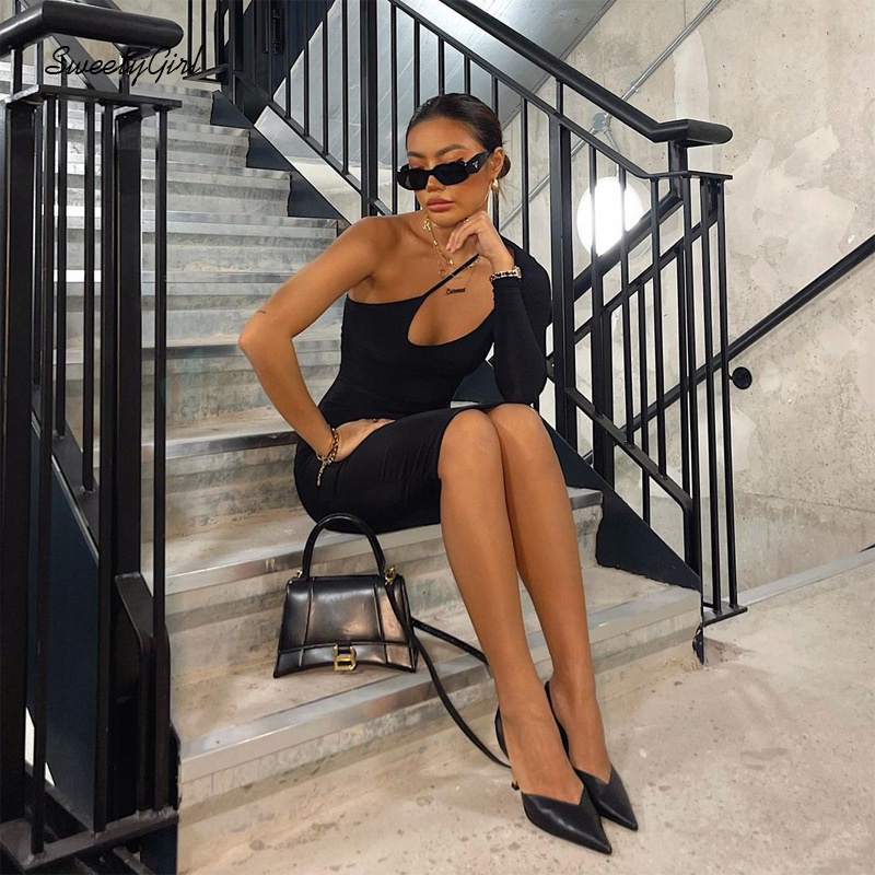 Đầm Tay Dài Màu Trơn Thiết Kế Khoét Vai Thời Trang Quyến Rũ Cho Nữ 2022