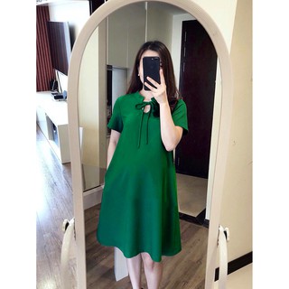 đầm cổ trụ bầu bì màu xanh rêu túi mổ