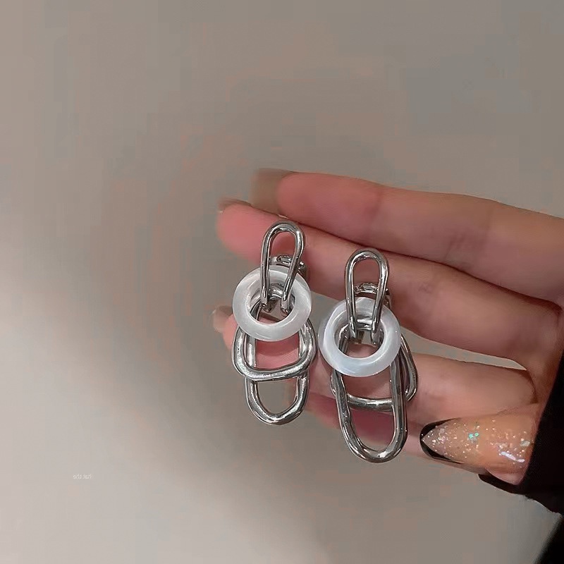 Bông tai hình tròn bằng kim loại phong cách thời trang harajuku 19a1716