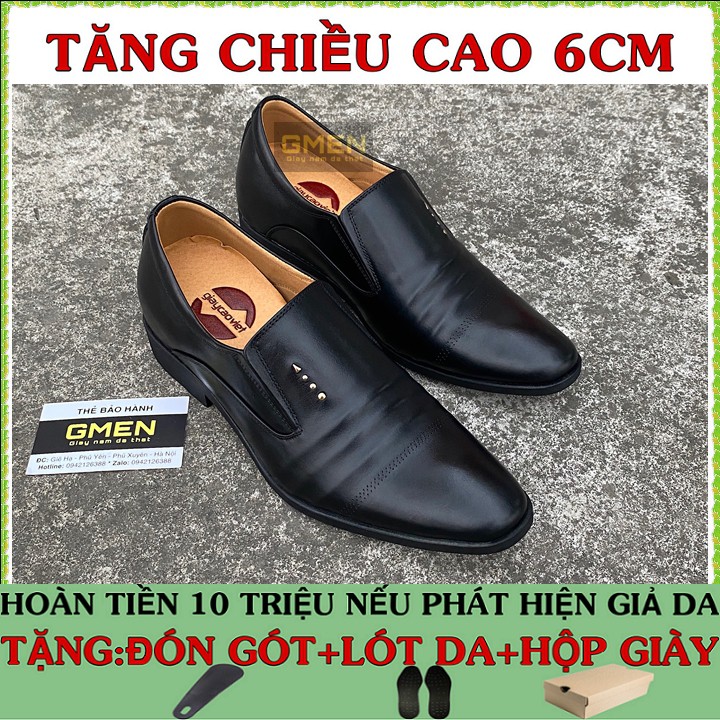 Giày da nam tăng chiều cao 6cm chất liệu da bò nguyên tấm đế cao su bảo hành 1 năm TK0679