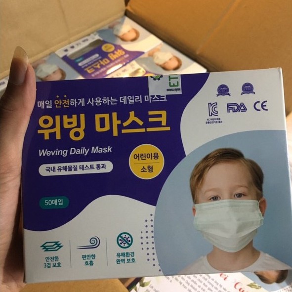 Khẩu trang cho bé y tế kháng khuẩn hộp 50 chiếc , khẩu trang trẻ em mask kid ngăn ngừa khói bụi độc hại