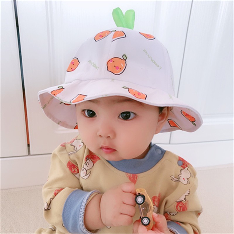 [Mã FASHIONCB264 giảm 10K đơn bất kỳ] Printed Bean Sprouts Sunbath Hat For Baby Girl Cute Flat-edge Fisherman Hat