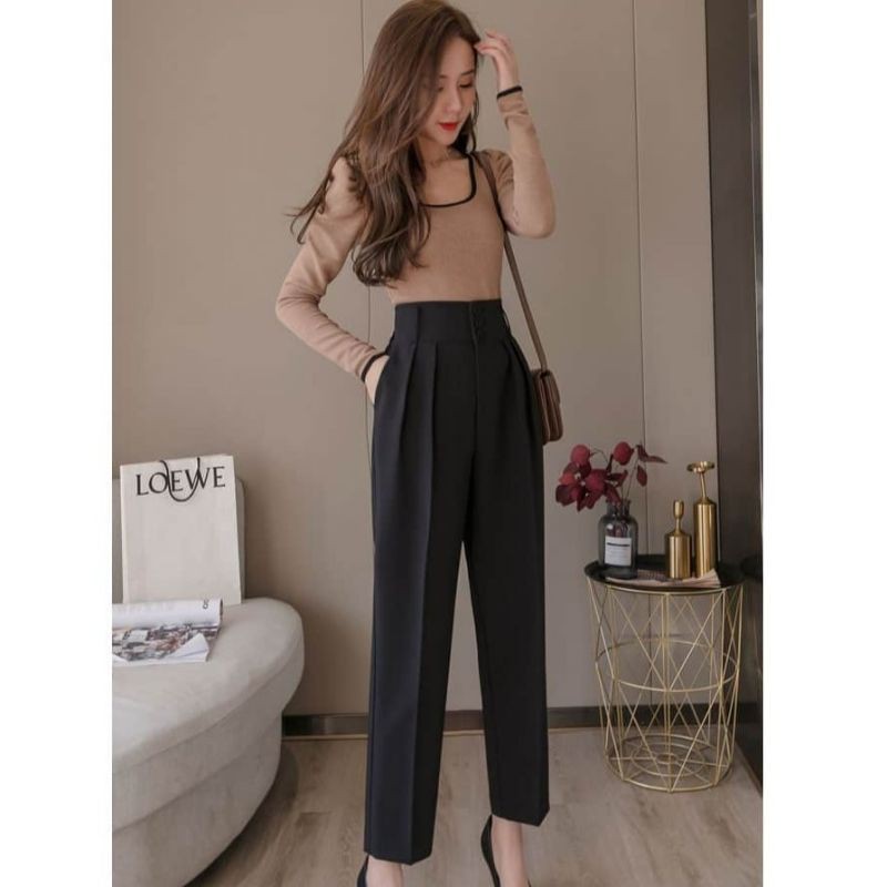 Quần Baggy Công Sở Lưng Cao Cạp Bản To 3 Khuy Siêu Sang | BigBuy360 - bigbuy360.vn