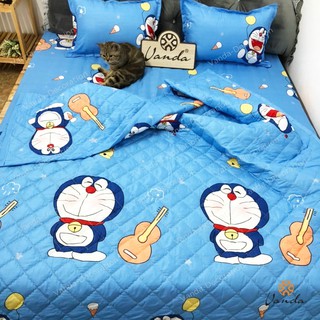 Bộ chăn hè Cotton Poly VN ga gối , drap giường họa tiết Doremon đàn