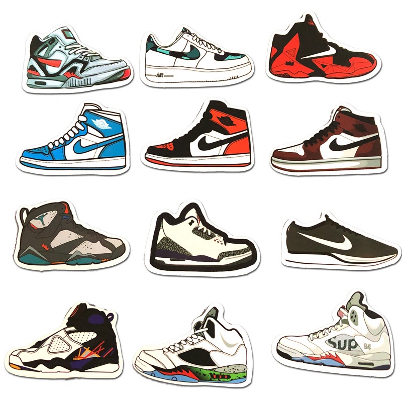 Sticker Sneaker Set 50 Hình Decal Cắt Sẵn Giày Nike Jordan Dán Điện Thoại Laptop Sổ Xe Tường Mũ Bảo Hiểm Ván Trượt Vali